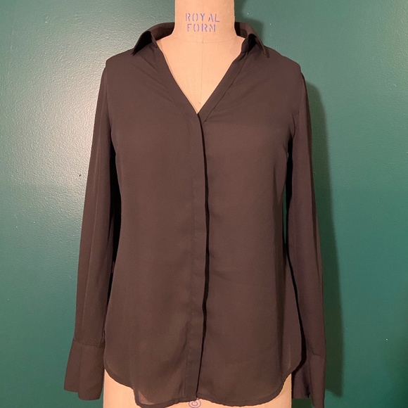 Black long sleeved chiffon formal blouse - Picture 4 of 4